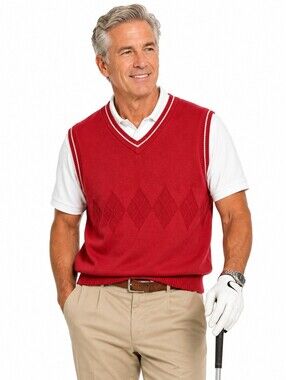 J. Riggins Vintage Sportwear Sweater Vest - Red Argyle Knit - Men’s Large